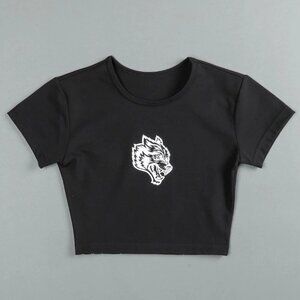 Darc Sport Black Crop Top with White Wolf Graphic